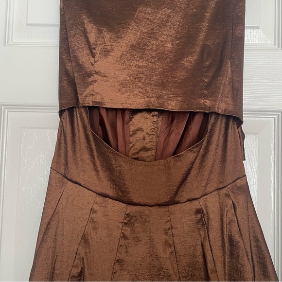 Frank Lyman Brown Metallic Taffeta Bubble Hem Large Collar Button Down Sz 8 - Picture 6 of 8